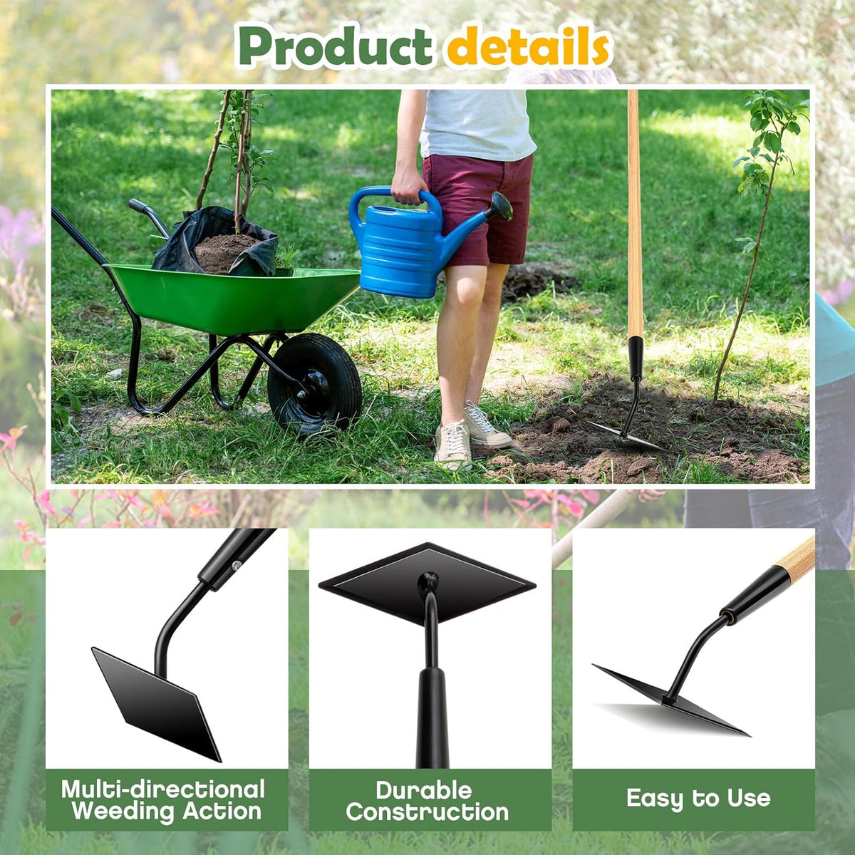 2 Pcs 55 Inch Hoe Garden Tool Diamond Head Heavy Duty Long Handle Weeding Tool Push Pull Action