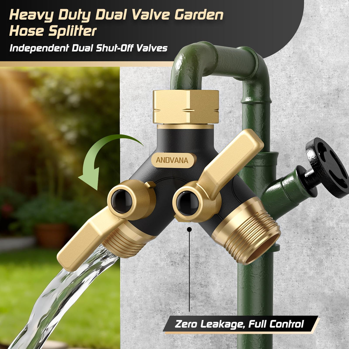 Hose Splitter 2 Way Heavy Duty, Garden Hose Splitter- Full Metal Body Y Type with Dual Shut Off