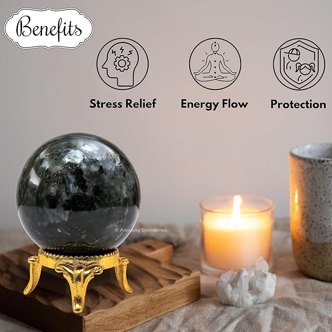 Amazing Gemstone Larvikite Crystal Ball with Stand - 2" Inches Crystal Sphere Meditation Balls for