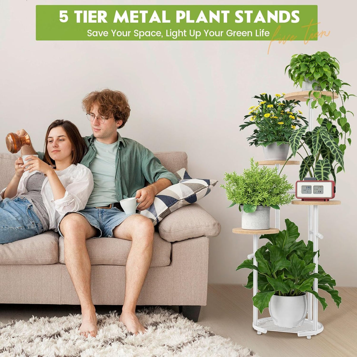 TOSKING 5 Tier Metal Plant Stand Indoor， Plant Shelf, Corner Shelf Flower Pot Stand for Outdoor