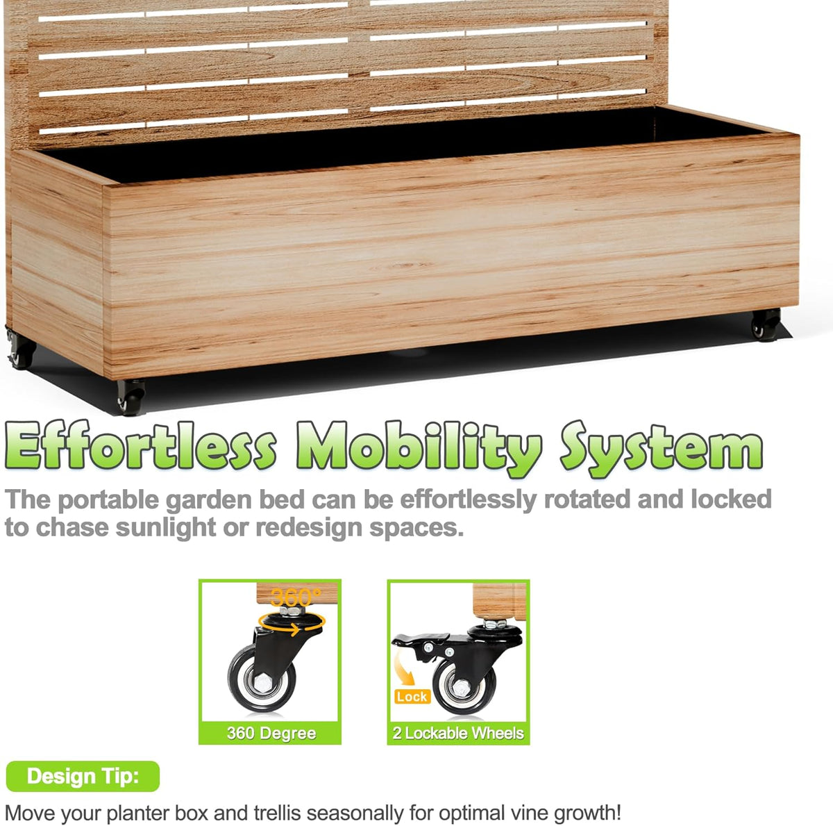 15.7"×70.9"×47.2" Metal Raised Garden Bed with Trellis and Wheels - Tall Trellis Planter Box for