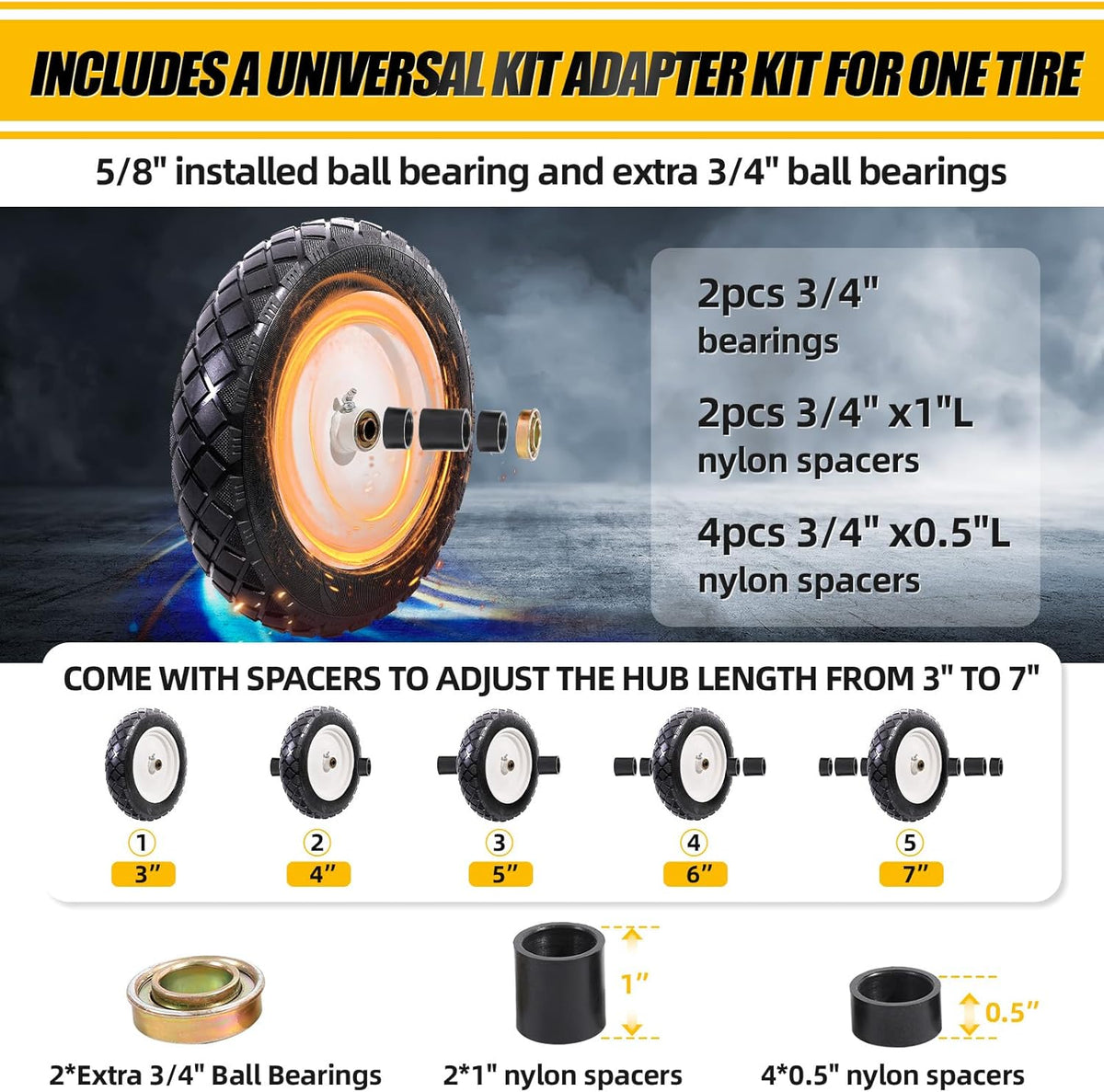 MZREXN 4.80/4.00-8" Flat Free Tire and Wheel 15" Solid Wheelbarrow Tires, 3.00-4.00/4.80-8" with