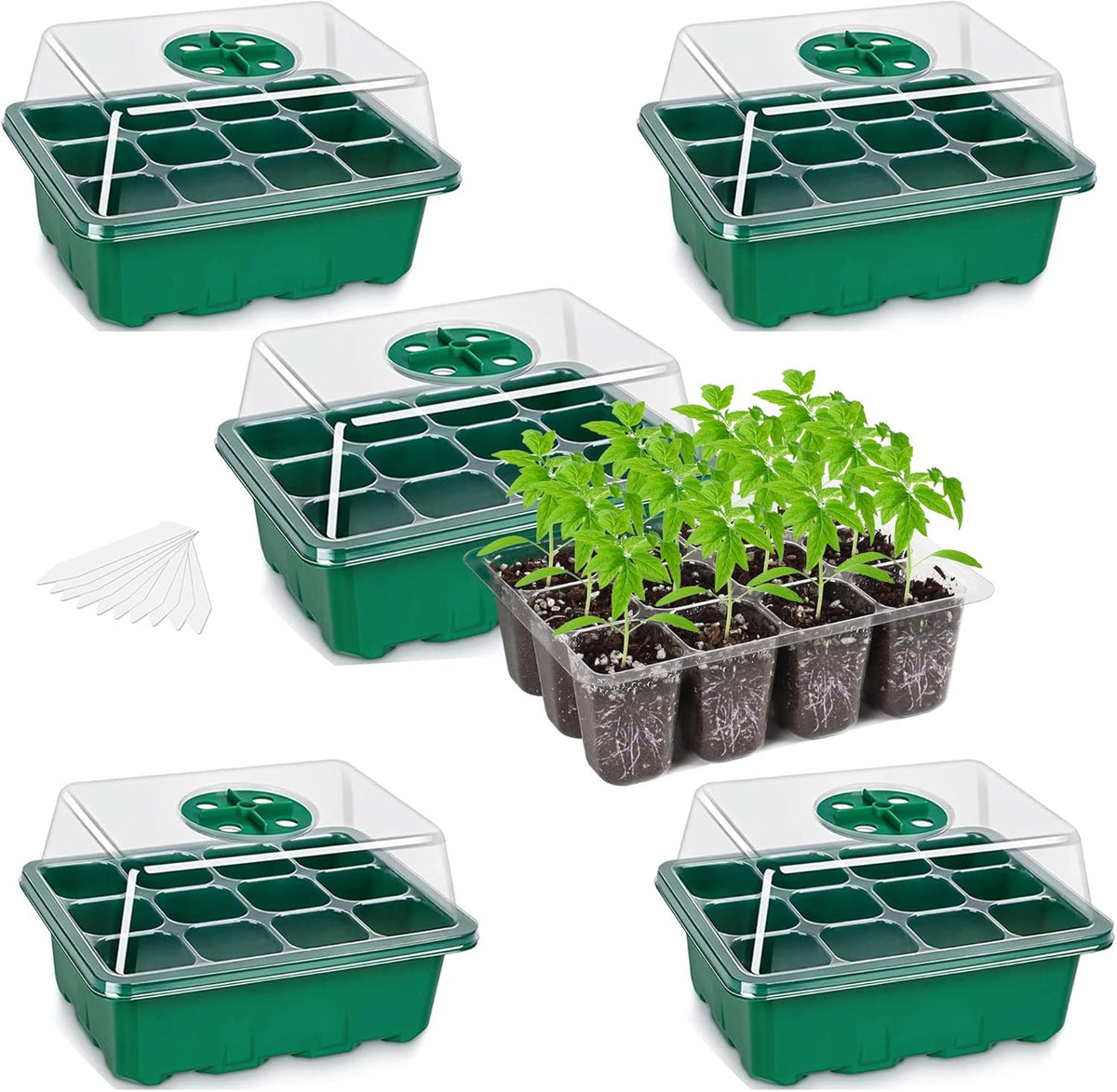 Bonviee 5-Pack Seed Starter Trays, Seed Starter Kit with Adjustable Humidity Dome and Base Indoor