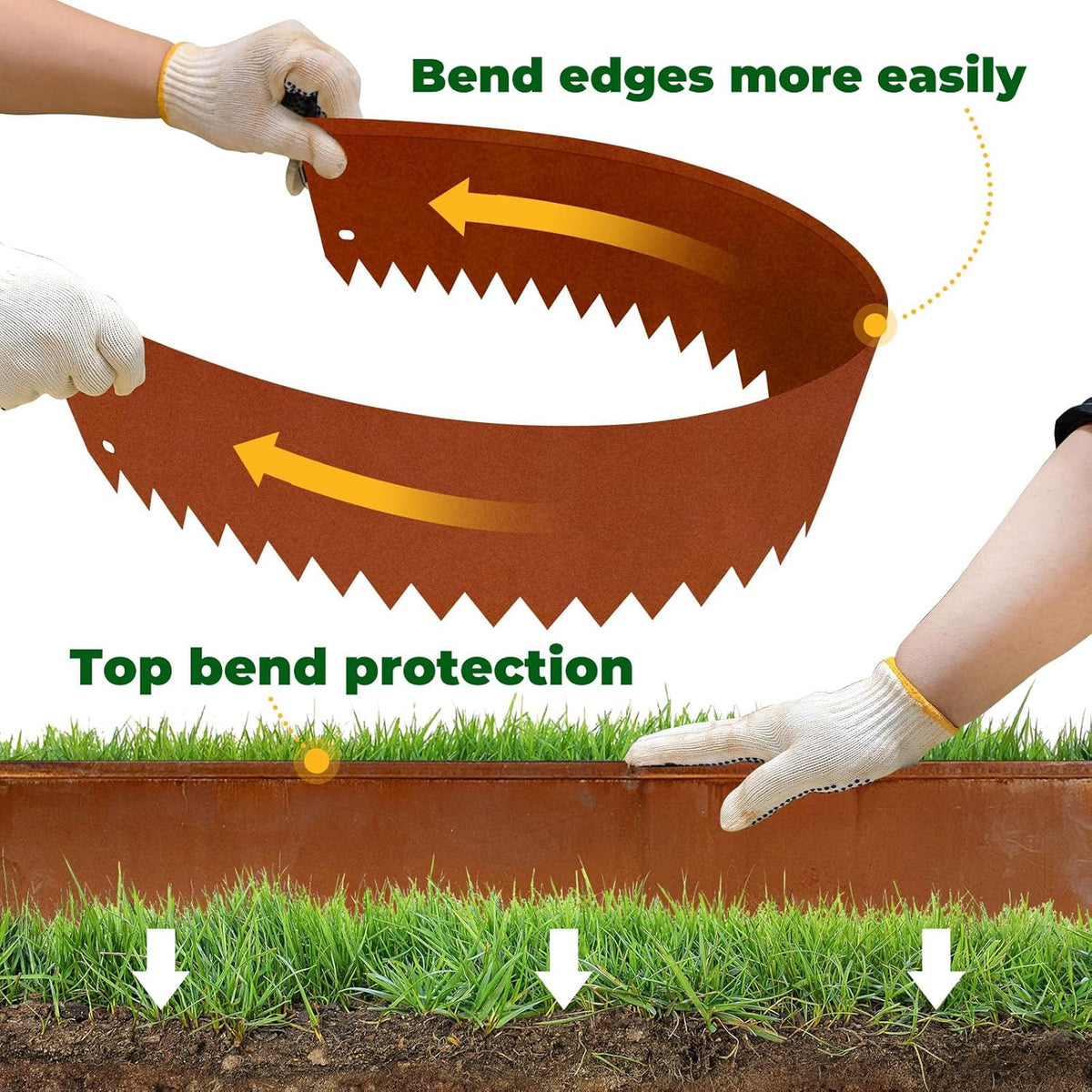 Cor Ten Steel Metal Landscape Edging 40 inch with Top Bending Protection Pre-Rusted Cor Ten Steel