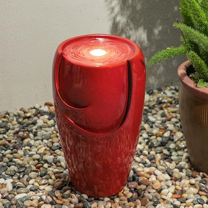 Glitzhome 21.25" H Ceramic Vase Outdoor Water Fountain Tall Patio Garden Water Fountain with LED