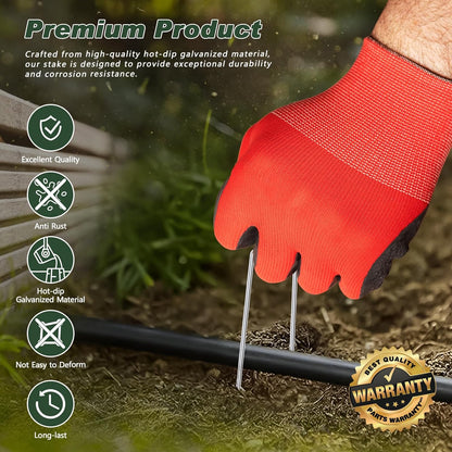 FEED GARDEN 12 Inch 50 Pack Galvanized Landscape Staples 11 Gauge Anti-Rust Garden Stakes