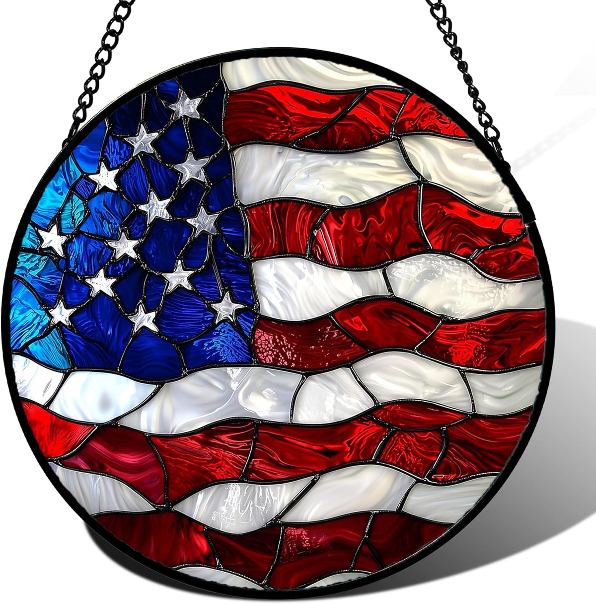 Stained Glass Window Hanging, Blue, White Red National Flag Pattern Sun Catchers Diamond Glass