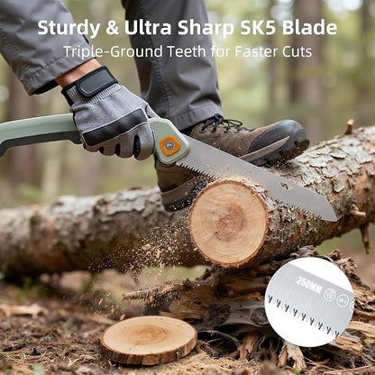 PrunePro Folding Saw Pruning Hand Saw for Wood Cutting with Triple-Cut SK5 Blade Camping Saw for