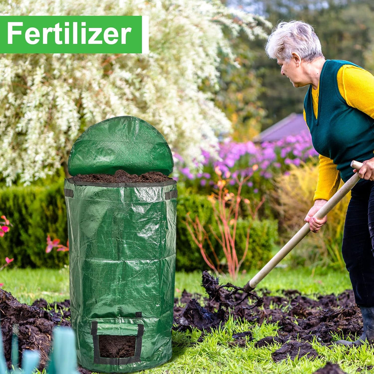 Ctosree 4 Pieces Compost Bin Bags Large 34 Gallon Reusable Yard Waste Lawn Bags Heavy Duty Garden