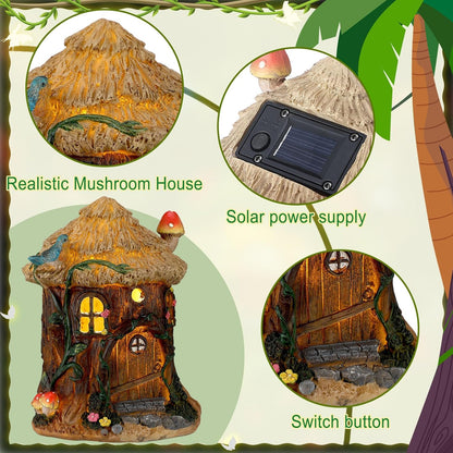 Leyndo 28 Pcs Solar House Garden Accessories Fairy Light up Fairy Figures Garden Kit Resin