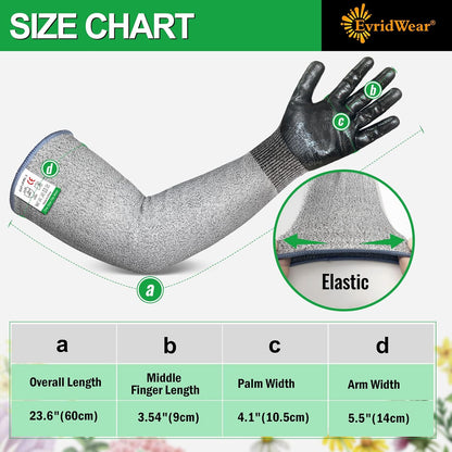 Evridwear Long Gardening Gloves Cut Resistant Sleeves with Anti-slip Nitrile Coated Palm for