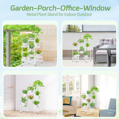 iDavosic.ly Plant Stand Indoor Outdoor, 8 Tier Corner Metal Flower Display Holder Shelf, Folding