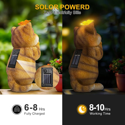 Solar Garden Decor Outdoor Statues Cat - Lawn Decor Statue for Patio, Balcony, Yard Ornament
