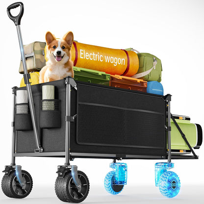Dual Motor Electric Utility Wagon Cart–330 lb Load, 180 L Foldable Beach Wagon with Remote