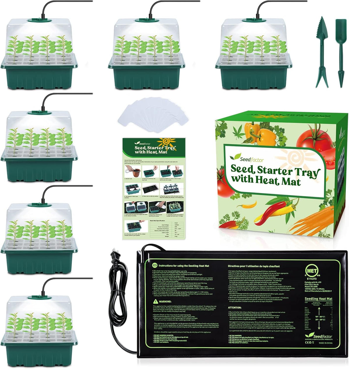 Seedfactor 7-Pack Seed Starter Kit with Grow Light (12 Cells per Tray), Plant Germination Trays