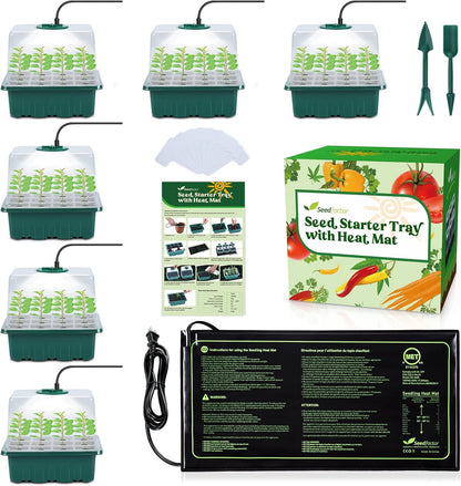 Seedfactor 7-Pack Seed Starter Kit with Grow Light (12 Cells per Tray), Plant Germination Trays