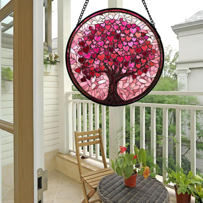 Stained Glass Window Hanging - DASTOLL, Birthday Gifts for Women Men Mom Dad, Pink Love Tree