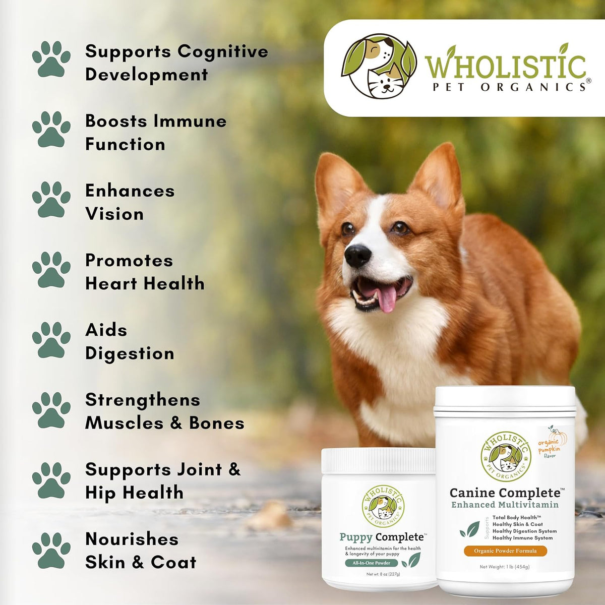 Wholistic Pet Organics Canine Complete - Dog Multivitamin Powder - 1 Lb - Daily Dog Vitamins and