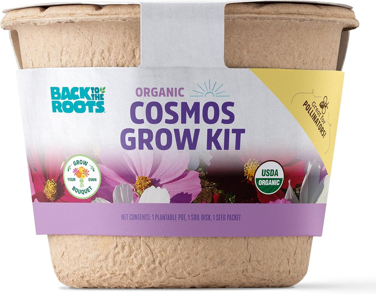 Back to the Roots Organic Cosmos Flower Grow Kit with Plantable Starting Pot Soil and Seeds