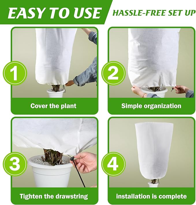 Alpurple 4 Packs Winter Drawstring Plant Covers-23.6 x 31.5 Inch Warm Plant Protection Cover Bags