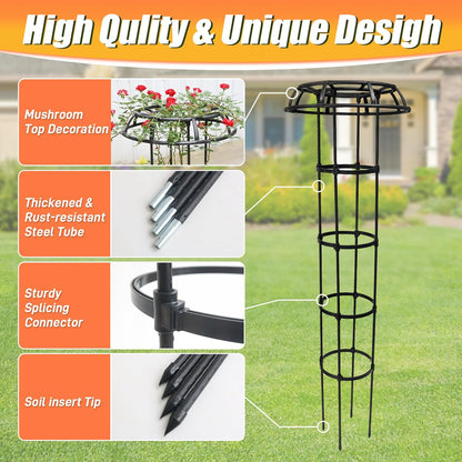 65 Inch Garden Trellis for Climbing Plants Outdoor, Mushroom Top Trellis for Potted Plants, Vines