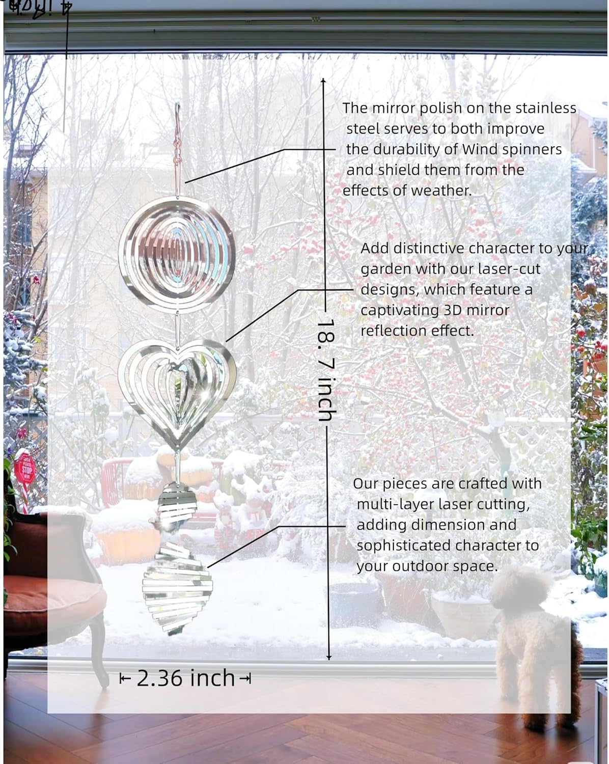 3D Wind Sculptures & Spinners Flowing-Light Effect Wind Spinners Outdoor Garden Decor Metal Square