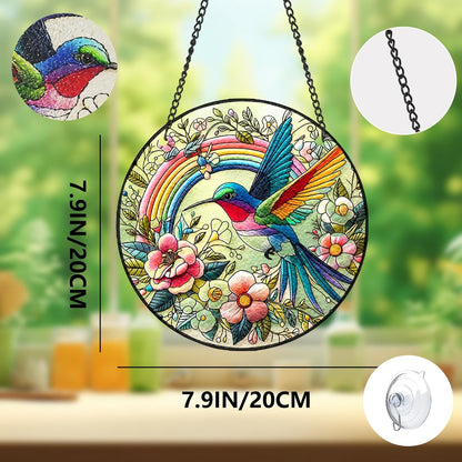Hummingbird Suncatcher Stained Glass Window Hanging Original Design of 7.8''Hummingbirds Rainbow