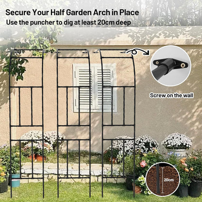Twira Half Side Garden Arch Trellis, 7.9FT Metal Arbor Trellis for Climbing Plants Outdoor, Black
