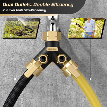 Hose Splitter 2 Way Heavy Duty, Garden Hose Splitter- Full Metal Body Y Type with Dual Shut Off