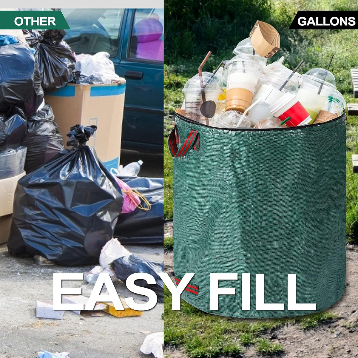 4 Pack 72 Gallons Reusable Yard Waste Bags with Lid Extra Large Lawn Leaf Bags Heavy Duty with 4