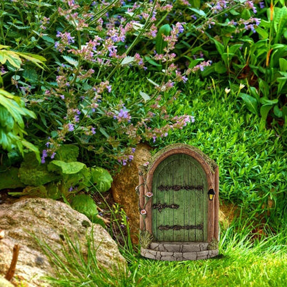 JJLFresheners 3Pcs Green Fairy Door Wooden Miniature Fairy Garden Doors Outdoor Mini Gnome House