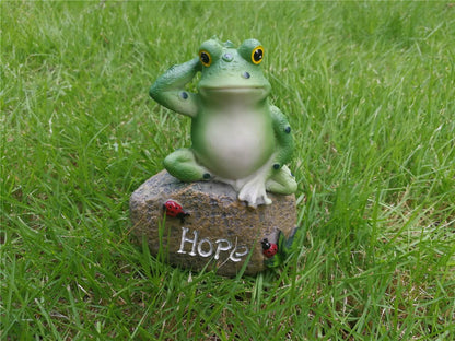 LANKER Frog Garden Statues – 3 Pack 5 Inch Frogs Sitting on Stone Sculptures Outdoor Decor Fairy