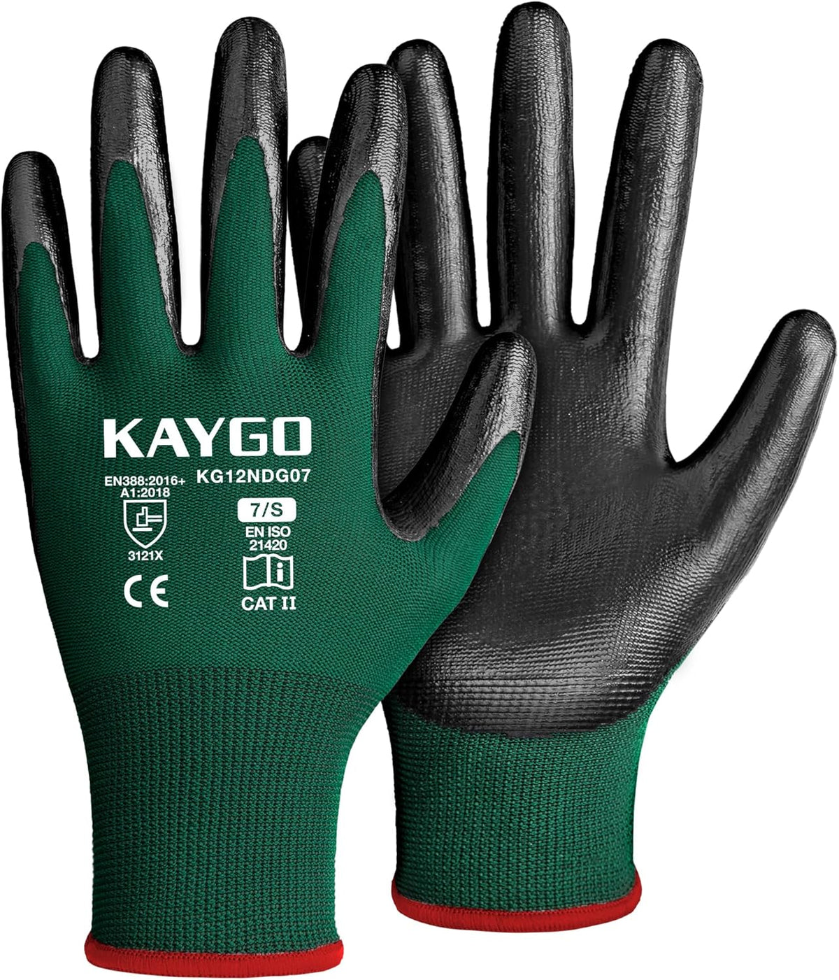 KAYGO Work Gloves Nitrile Coated, 12 Pairs KG12N，Seamless Knit, Protective Safety Work Gloves with