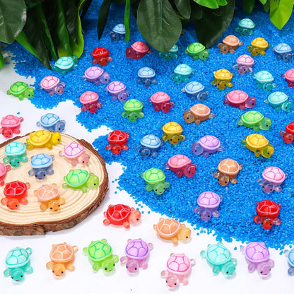 120pcs Luminous Mini Resin Turtles 9 Colors Glow in The Dark Tiny Sea Turtle Figures to Hide Small