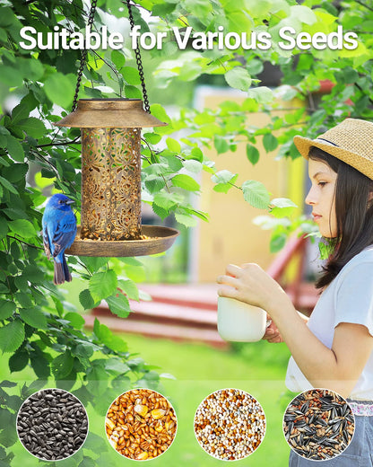 SWEETFULL Solar Bird Feeder for Outdoors Hanging, Metal Wild Bird Feeder for Cardinals Solar Garden