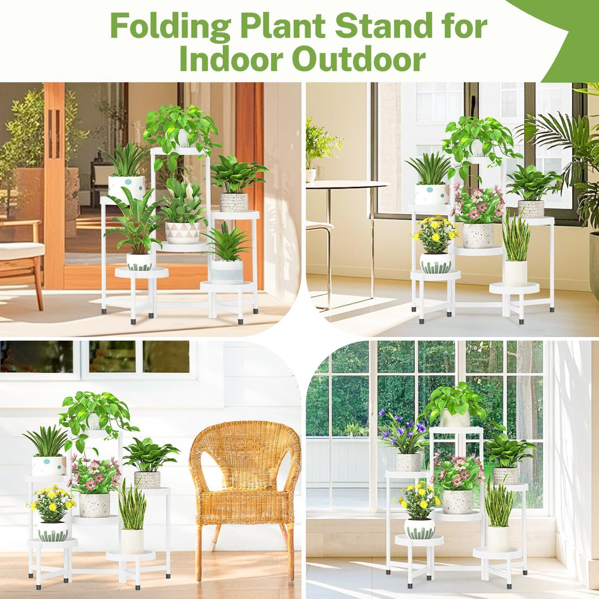 iDavosic.ly 6 Tier Folding Plant Stand Indoor Outdoor with Plastic Tray, Tiered Corner Flower