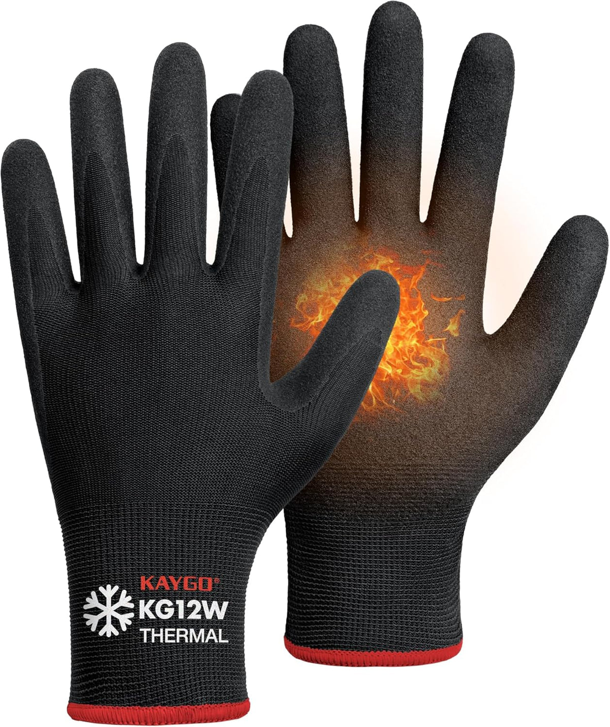KAYGO 3 Pairs Winter Work Gloves for Men and Women, Thermal Insulated Safety Work Gloves Nitrile