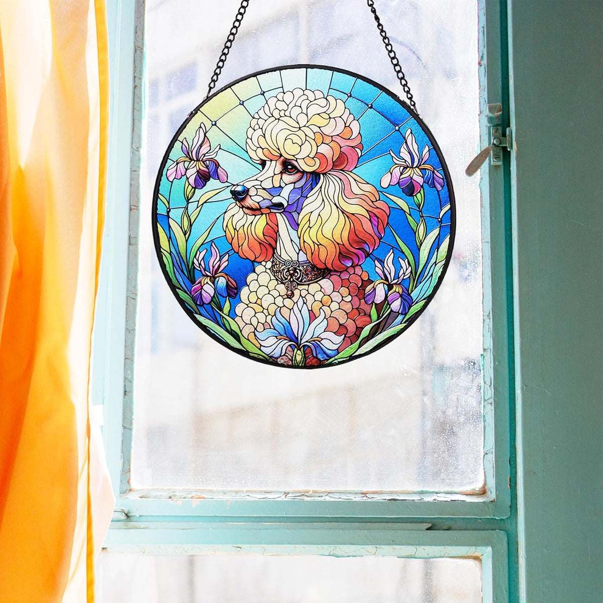 Stained Glass Dog Memorial Suncatcher,Poodle Window Hanging,Sympathy Gifts for Pet Loss,7.9 inch/20