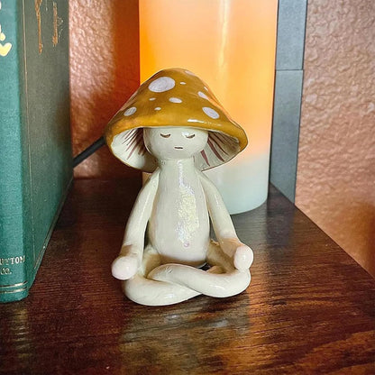 Meditation Mushroom Resin Statue - Cute Meditation Mushroom Statue for Desk Living Room Resin