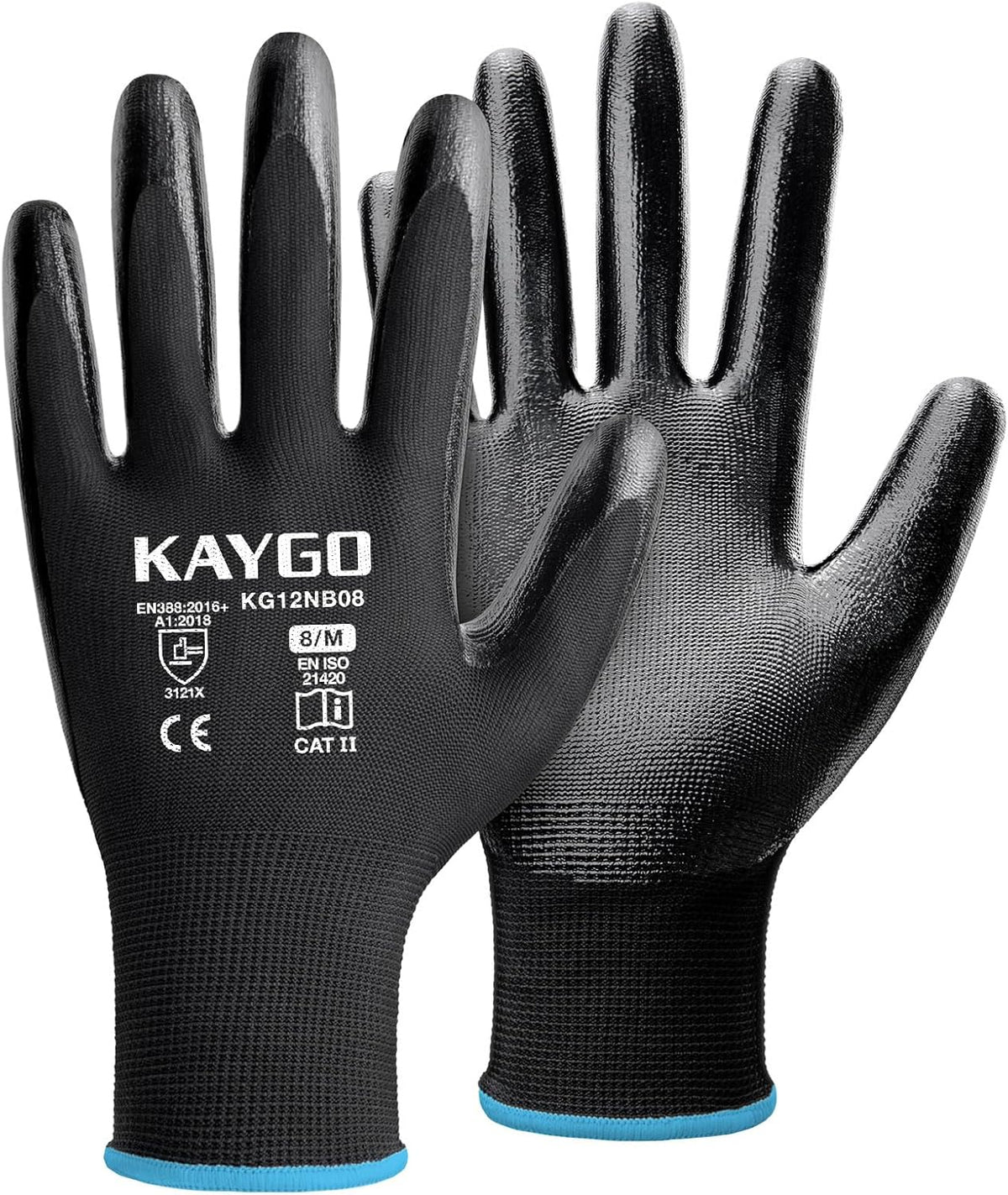 KAYGO Work Gloves Nitrile Coated, 12 Pairs KG12N，Seamless Knit, Protective Safety Work Gloves with
