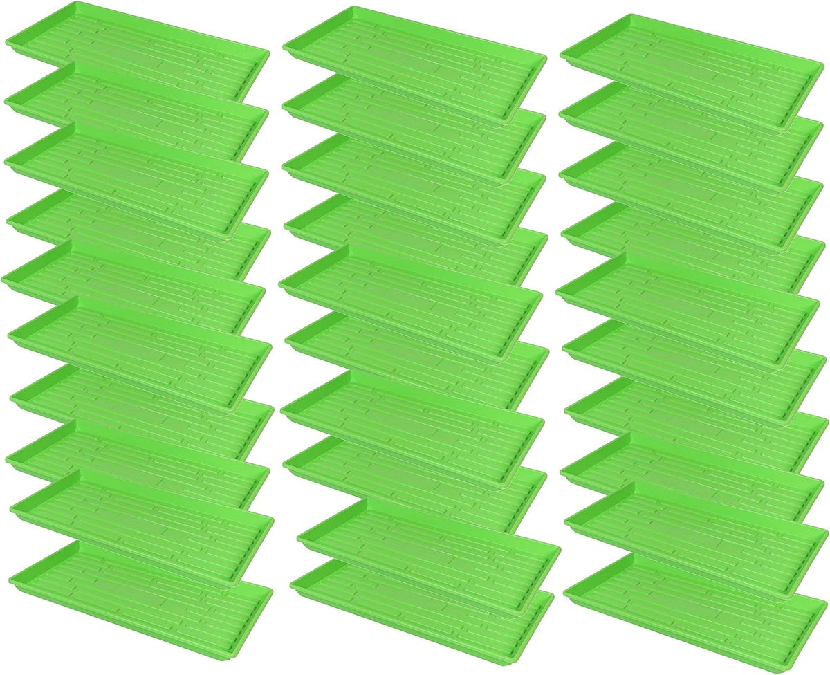 SUNPACK 10" x 20" Heavy Duty Shallow Plastic Seed Starting Tray, Green, 1" (Pack of 30) - No