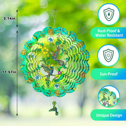 Wind Spinners,12 inch Hummingbird with 360° Swivel Hook for Yard and Garden, Bird Wind Catcher