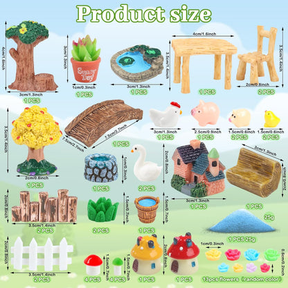 50 Pcs Fairy Garden Miniatures Accessories Bridge House Landscape Water Well Animal Fence Tree Sand