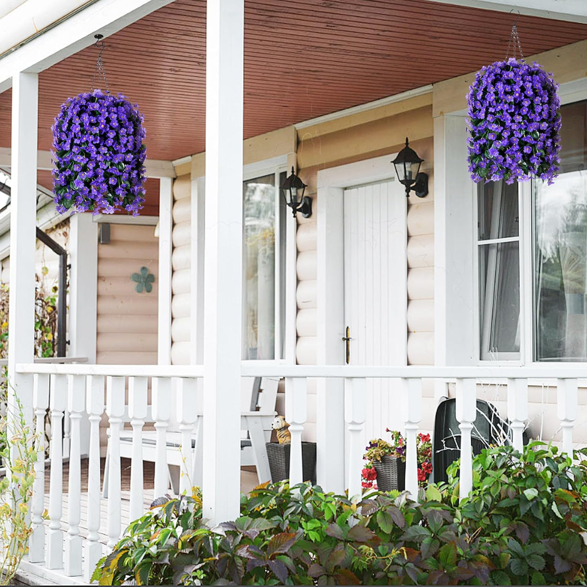 HyeFlora Artificial Faux Hanging Plants Flowers Vines for Outdoor Outside Fall Decoration, 2PCS