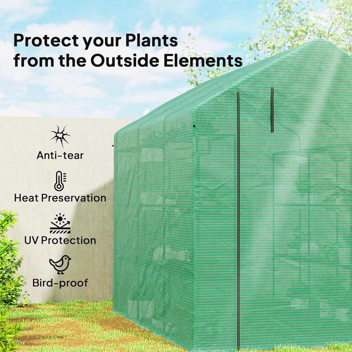 Outsunny 8' x 6' x 7' Walk-in Greenhouse, PE Cover, 4-Tier Shelves, Steel Frame Hot House, Roll-Up