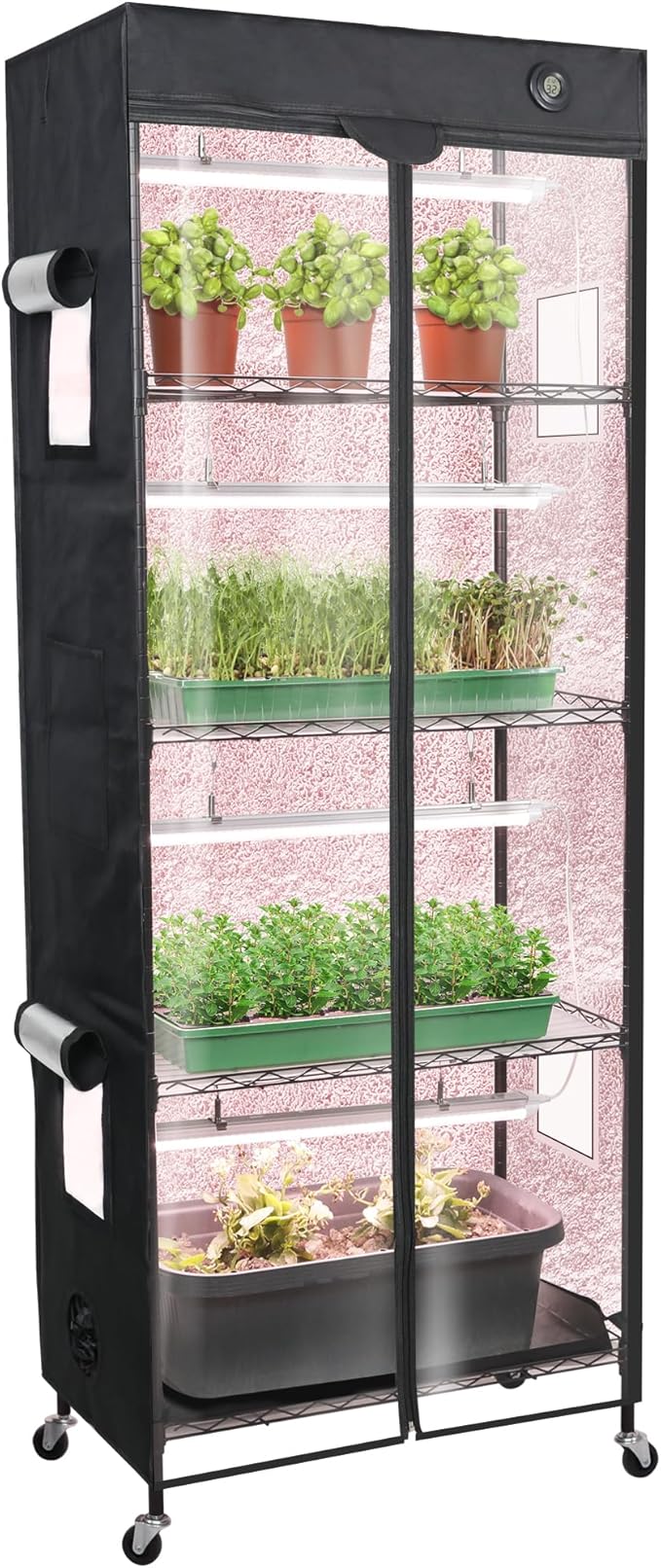 WORTH Mini Greenhouse with LED Grow Lights & Digital Thermo-Hygrometer – Portable Indoor Plant Grow