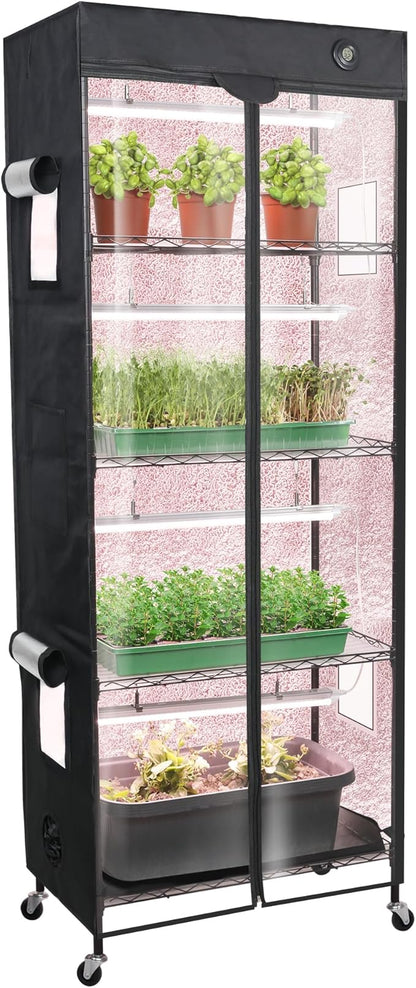 WORTH Mini Greenhouse with LED Grow Lights & Digital Thermo-Hygrometer – Portable Indoor Plant Grow