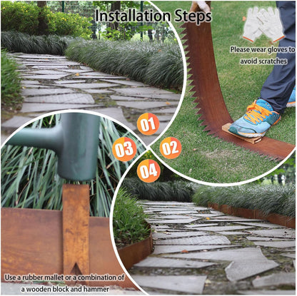 Corten Steel Landscape Edging, 40" L x 6" H, 15 GA Thickness, 6 Pack + 7 Stakes, Enhance Garden