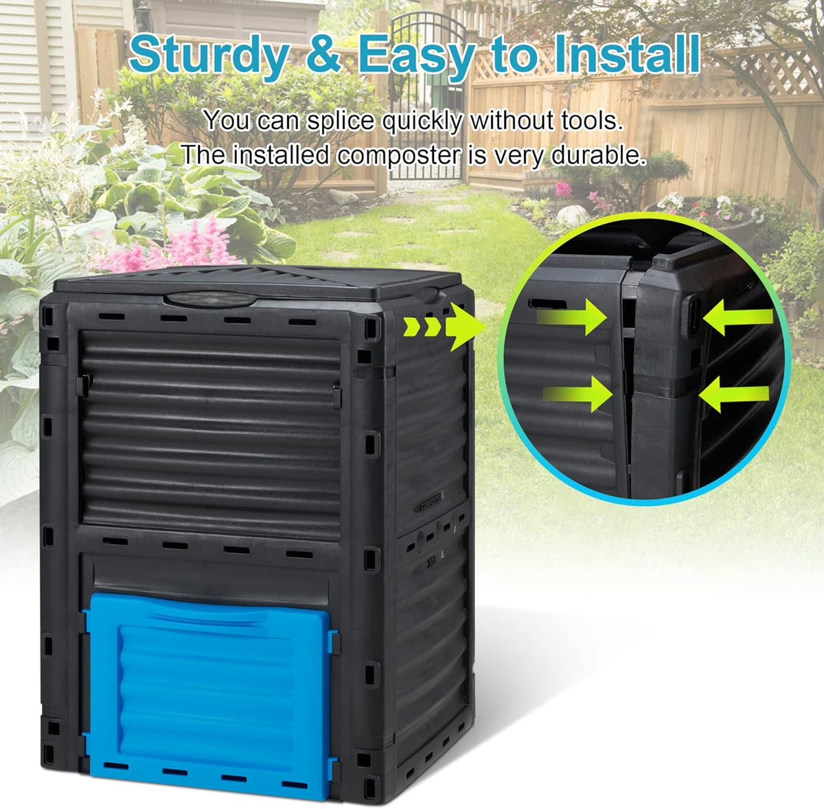 Garden Compost Bin 80 Gallon (300L) Large, Outdoor Composter from PP Material,Composting Box Easy
