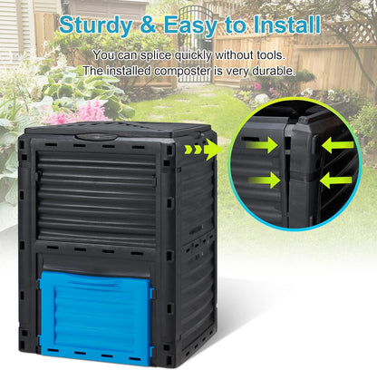 Garden Compost Bin 80 Gallon (300L) Large, Outdoor Composter from PP Material,Composting Box Easy